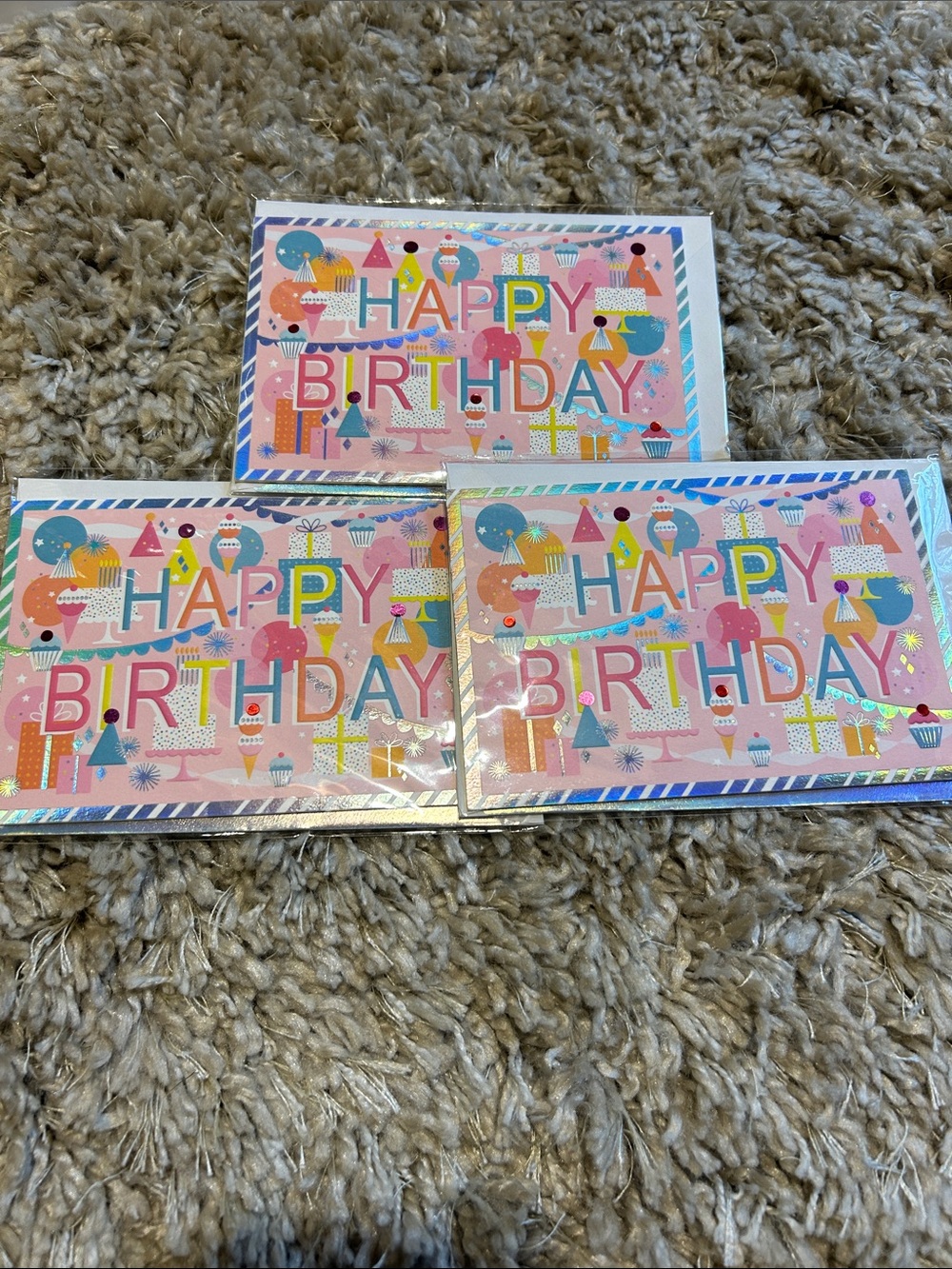 Hallmark Pink Birthday Cards with Multicolor Foil Accents - Pack of 3